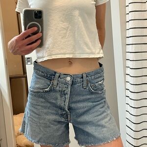 Agolde Parker Long Mid Wash Denim Shorts